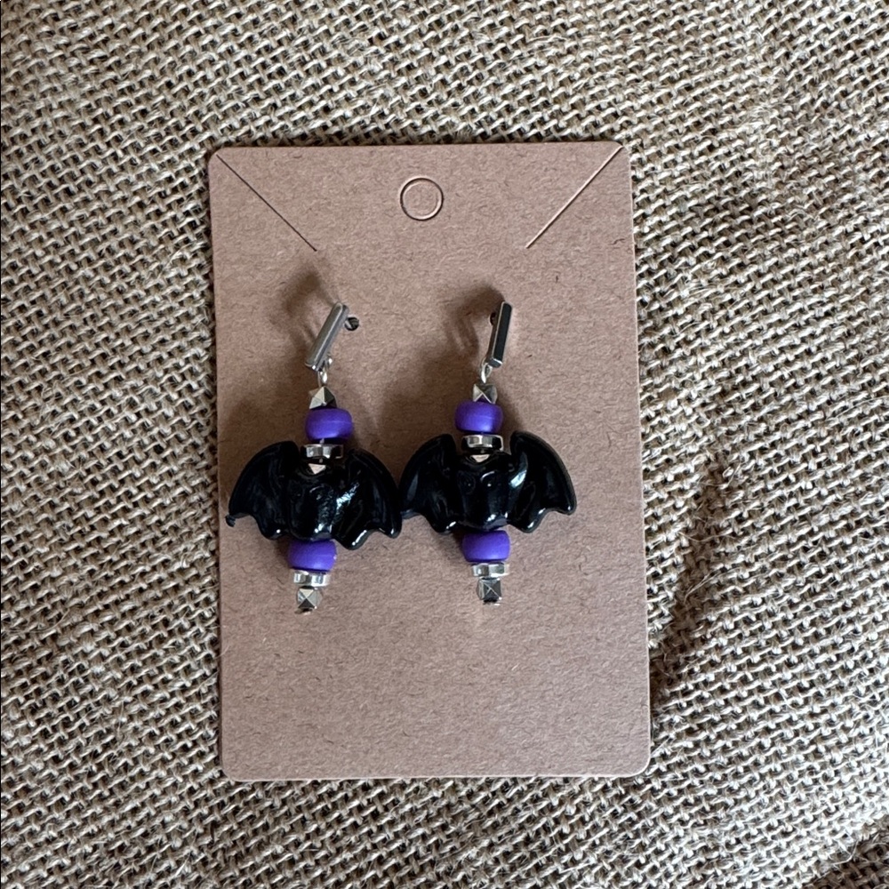 Black and Purple Bat Earrings